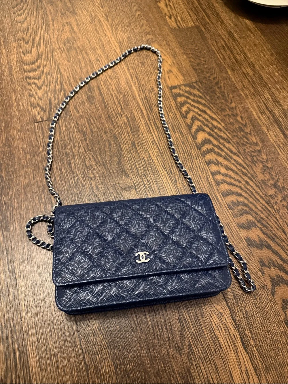 Chanel Classic Wallet on Chain WOC Navy Caviar Leather Silver Hardware